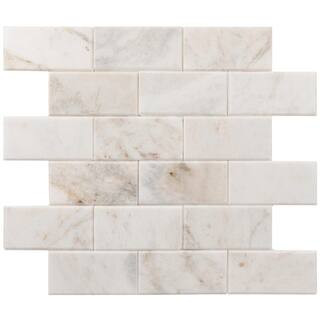 Xpress Mosaix Peel 'N Stick Daphne White 13 in. x 11 in. Marble Brick Joint Mosaic Tile (11.64 sq... | The Home Depot