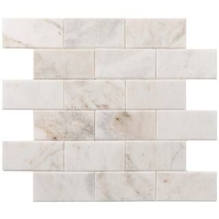 Xpress Mosaix Peel 'N Stick Daphne White 13 in. x 11 in. Marble Brick Joint Mosaic Tile (11.64 sq... | The Home Depot