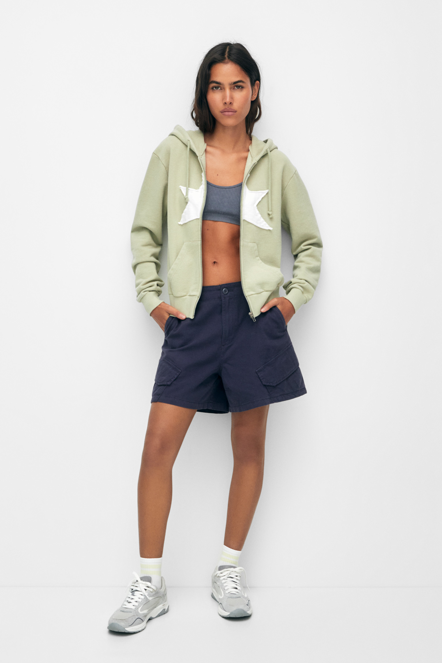 Star zip up hoodie | PULL and BEAR UK