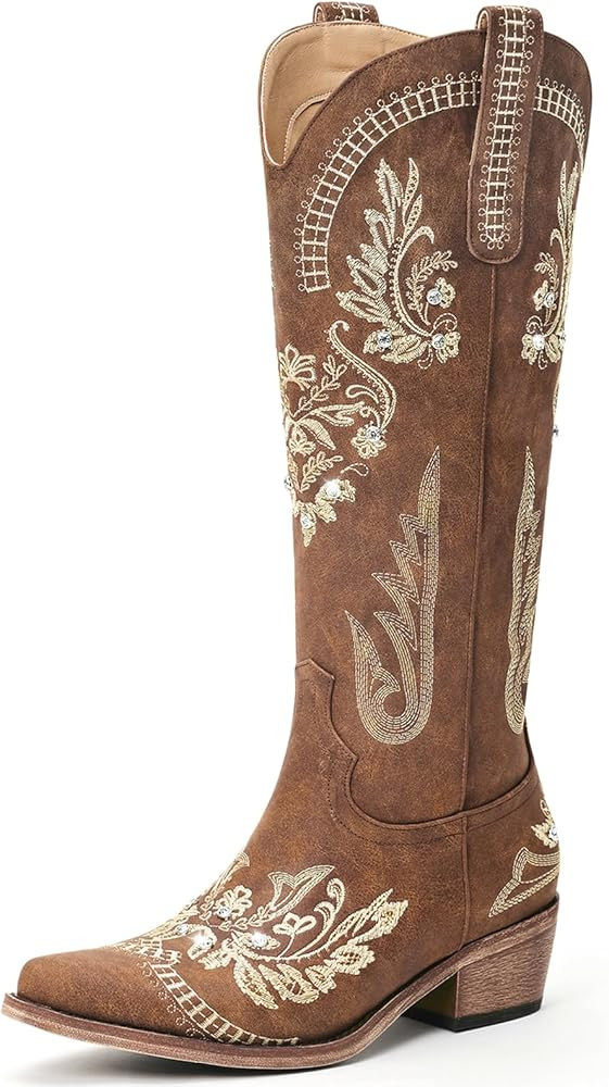 Lumeheel Cowboy Boots for Women - Knee High Western Cowgirl Boots, Sparkly Rhinestone Retro Count... | Amazon (US)