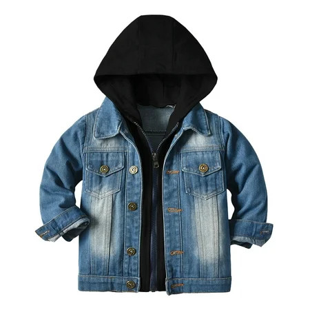 IBTOM CASTLE Toddler Baby Boys Girls Denim Jacket Button Down Basic Ripped Hoodie Jeans Coat Cowboy  | Walmart (US)