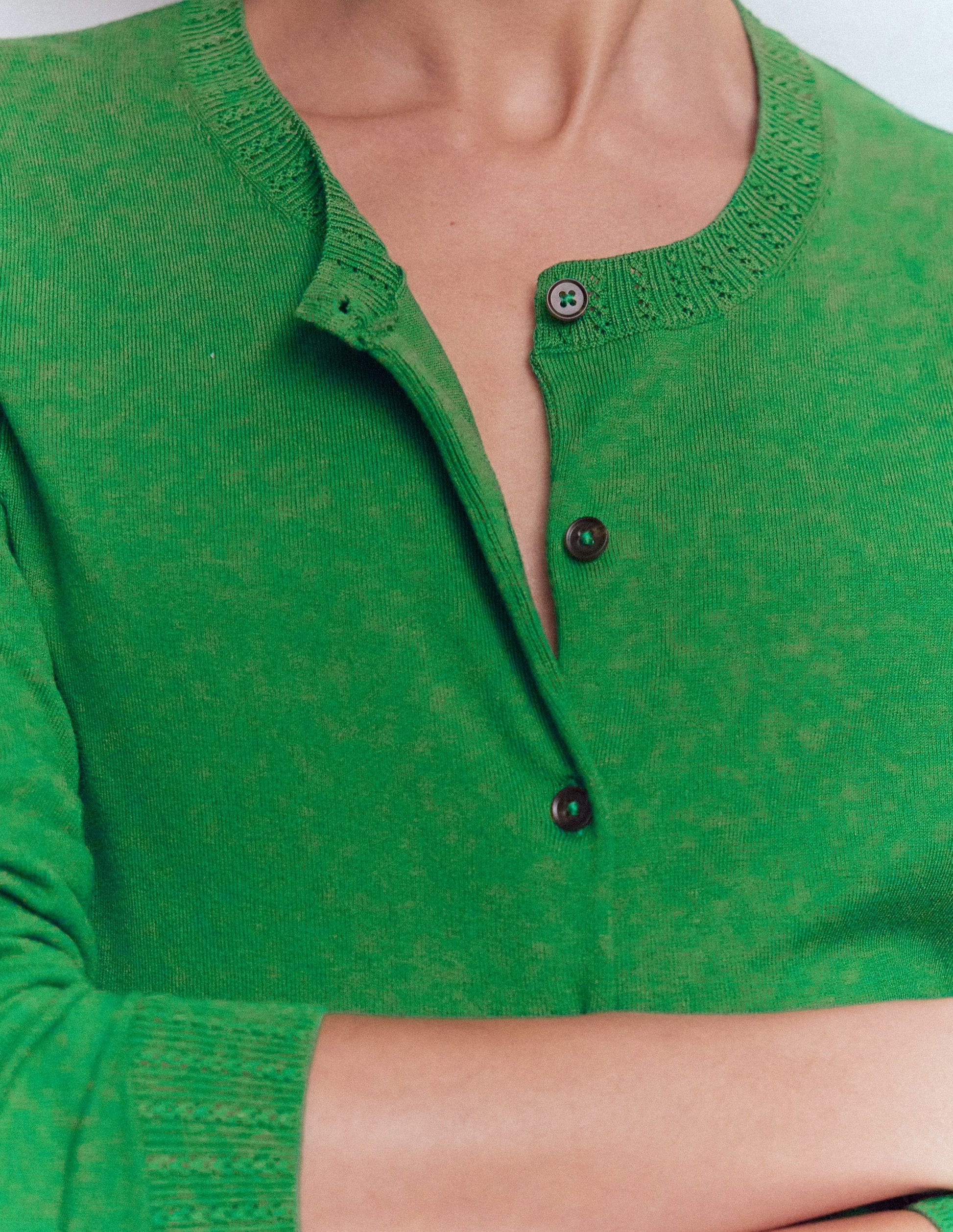 Emilia Cotton Crew Cardigan-Rich Emerald | Boden UK