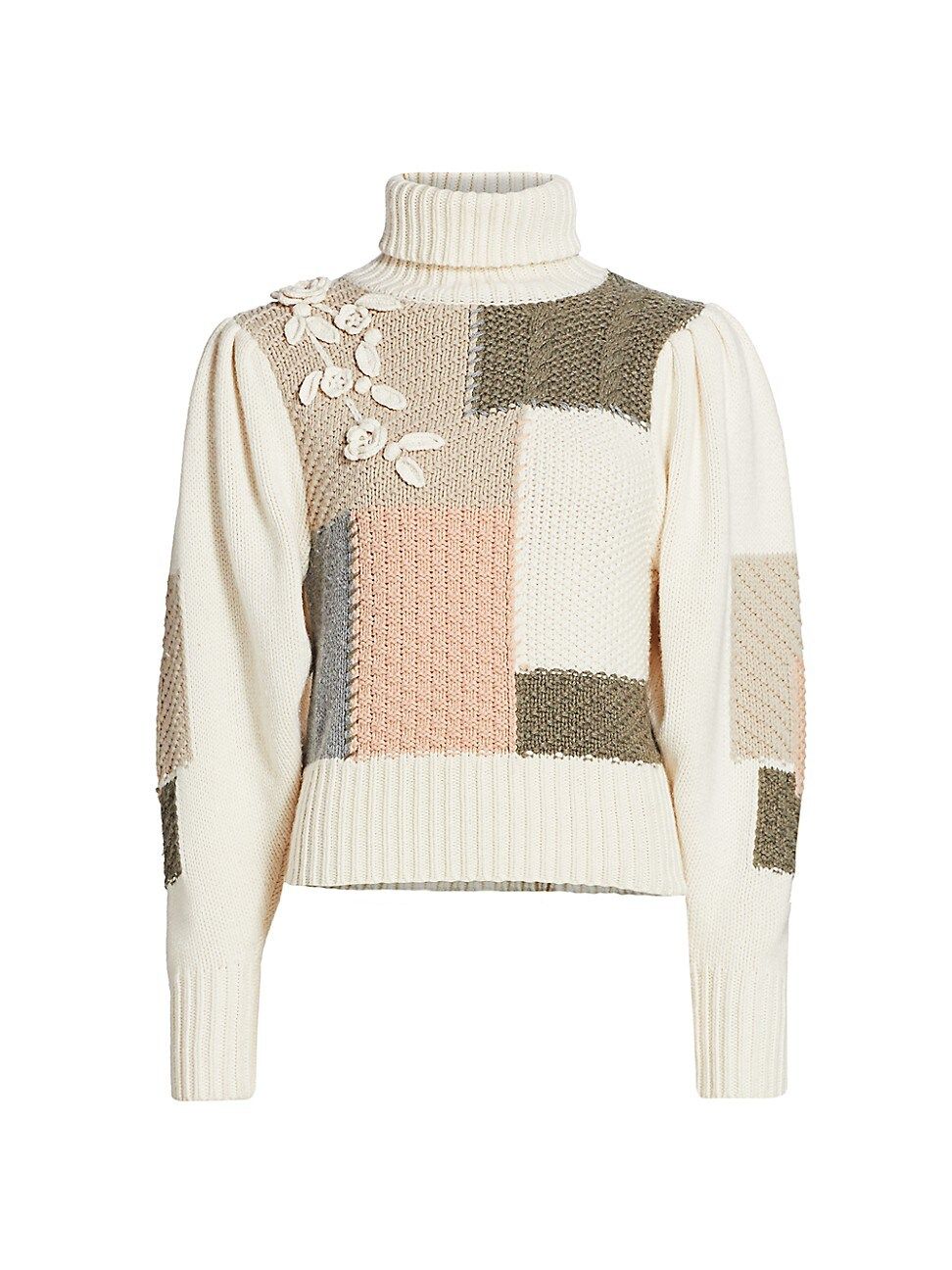 LoveShackFancy Women's Allan Patchwork Sweater - Morning Dew - Size Medium | Saks Fifth Avenue