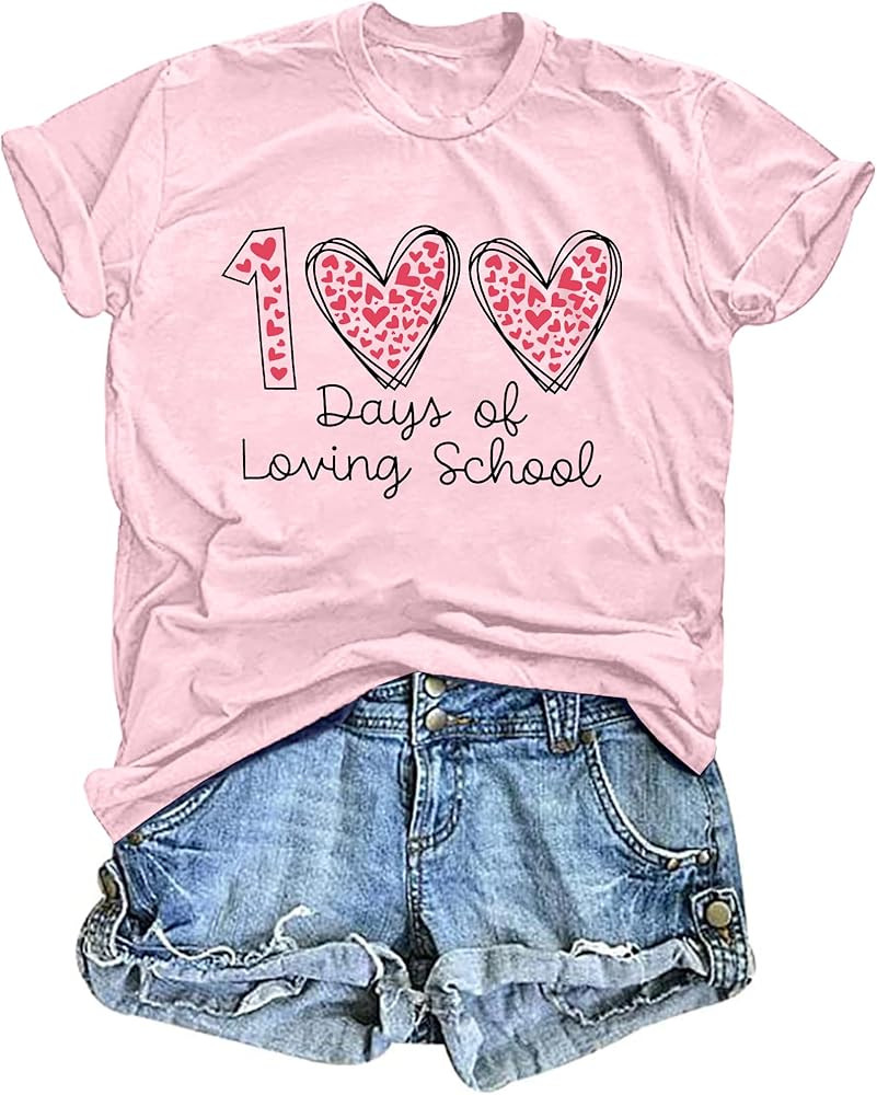 VVNTY 100 Days of Loving School Shirt Women Kindergarten Teacher Tees 100th Day of School Teacher... | Amazon (US)