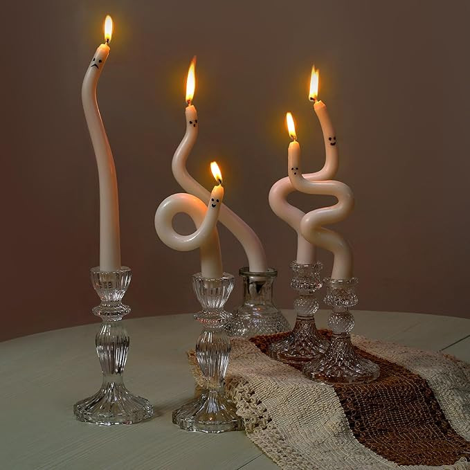 5 Pack Halloween Ghost Candles Spiral Unscented White Candles Twisted Taper Candlesticks Hallowee... | Amazon (US)