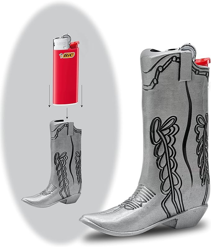 Cowboy Boot Lighter Case Silver Metal by HMC - for Mini Bic J5 - Stylish Design Lighter Sleeve Co... | Amazon (US)