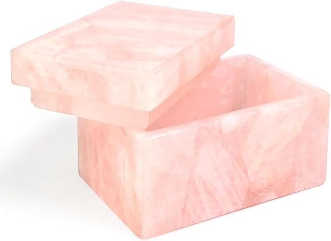 Rose Quartz Jewelry Box Semi Precious Crystal Trinket Box Handmade Keepsake Jewelry Holder For Ri... | Amazon (US)