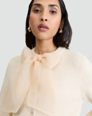 The F&F Edit Textured Bow Detail Cardigan with Wool in Neutral | Tesco F&F