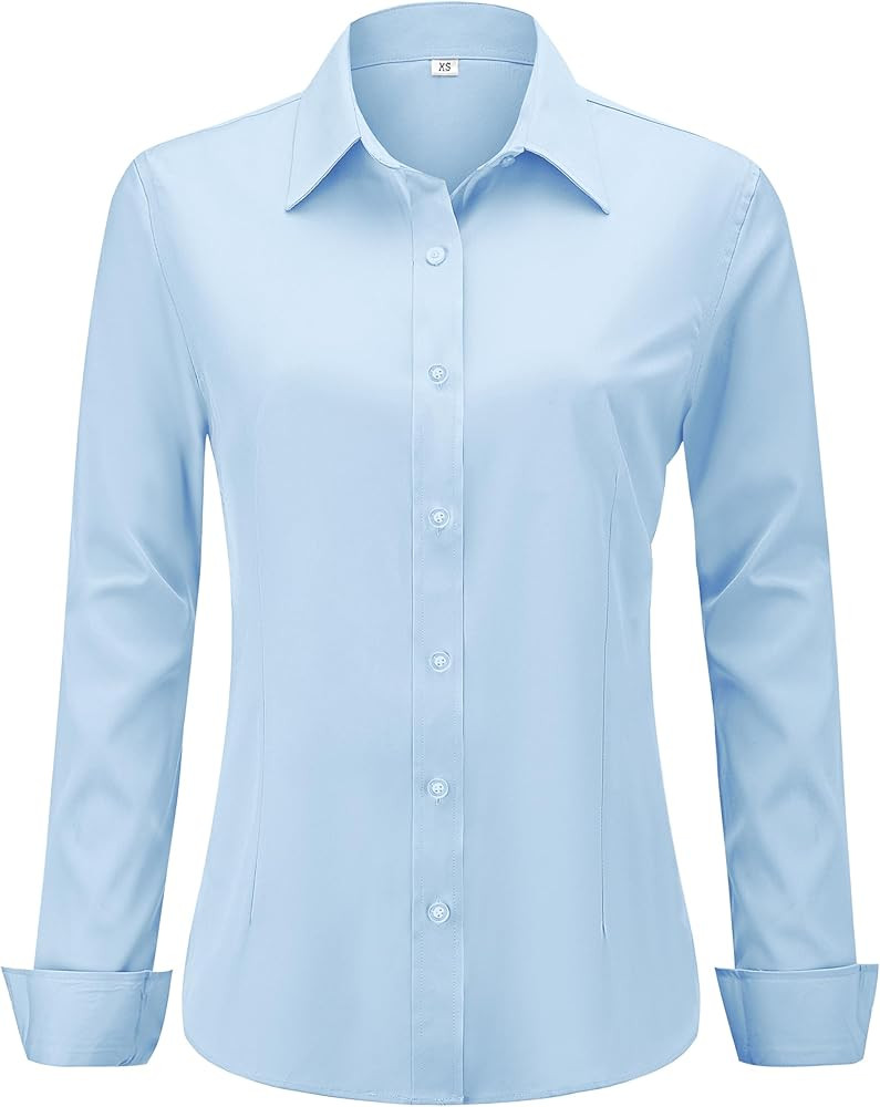 Soft Wrinkle-Free Women's Button Down Dress Shirts Solid Long Sleeve Work Blouses Fit Stretch Cas... | Amazon (US)