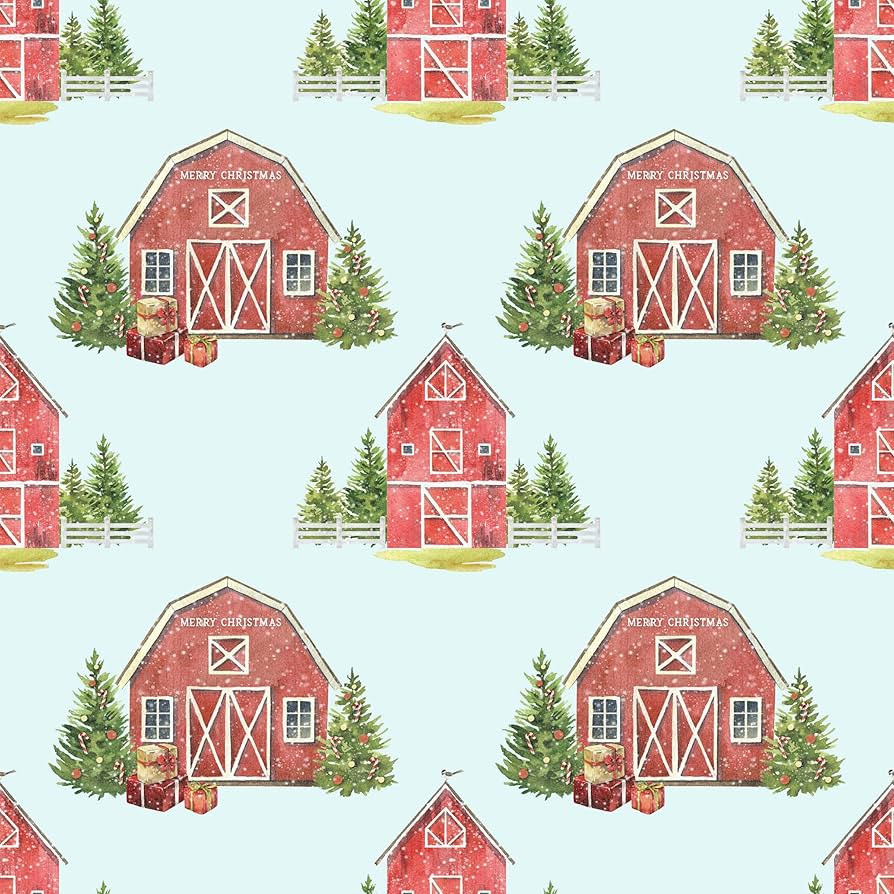 Beautiful Watercolor Barn Christmas Wrapping Paper Farmhouse Gift Wrap (20 inch x 30 inch sheet) | Amazon (US)