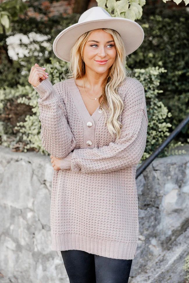 Just Keep Going Mocha Henley Waffle Sweater | Pink Lily
