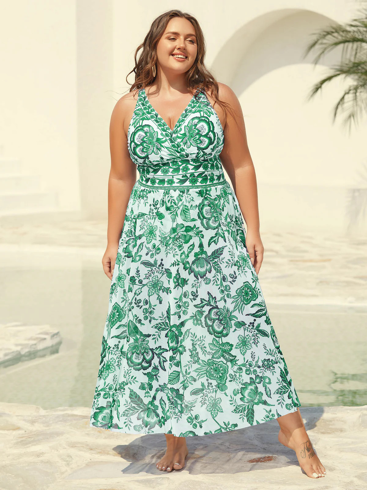 Two-Piece Floral Print Ruched Mesh Swimsuit, Sarong | Bloomchic