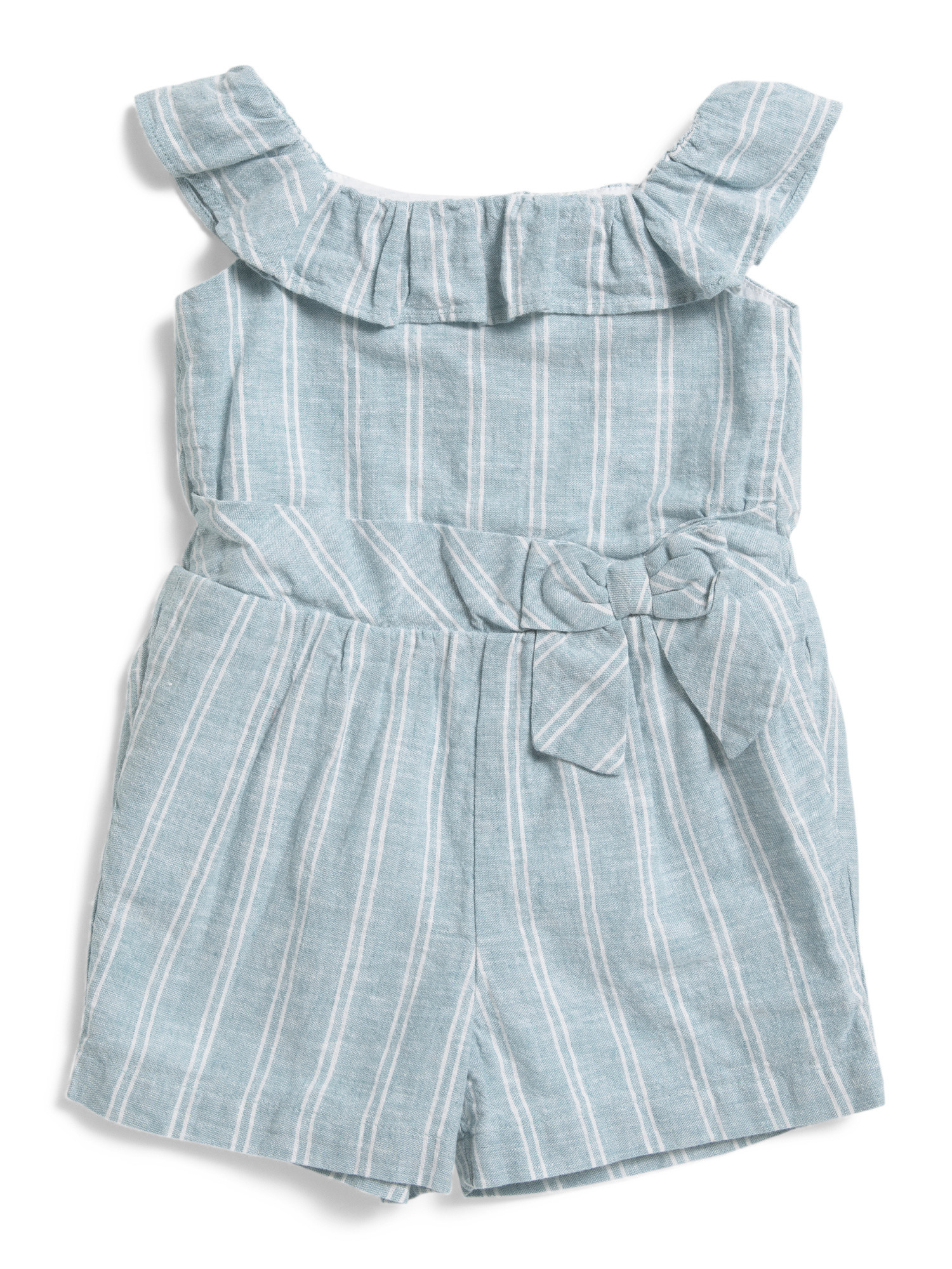 Infant And Toddler Girls Linen Blend Striped Romper | TJ Maxx