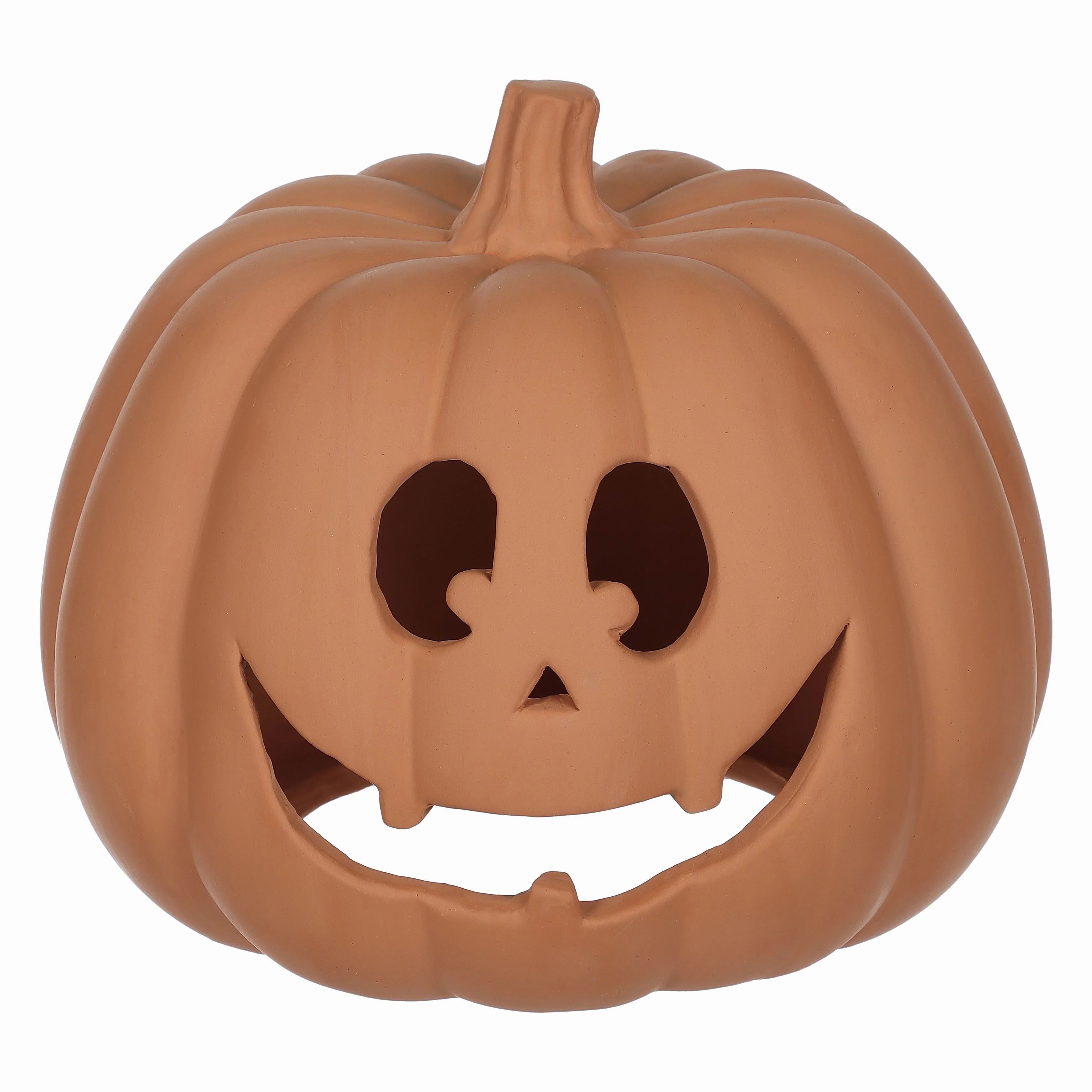 Halloween Brown Clay Pumpkin Decoration, 9 in, by Way To Celebrate | Walmart (US)