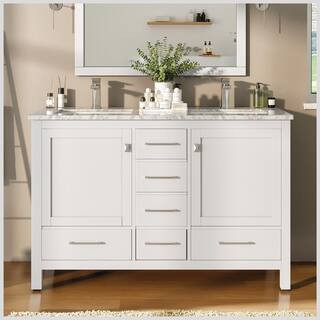 Eviva London 48 in. x 18 in. Transitional White Bathroom Vanity with White Carrara marble and dou... | The Home Depot