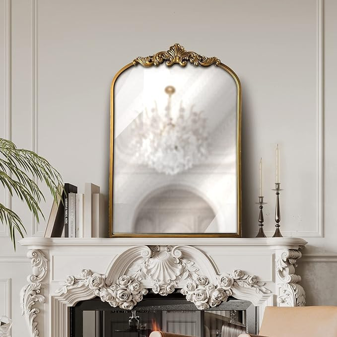 WAMIRRO Arched Mirror,Gold Traditional Vintage Ornate Baroque Mirror,Antique Brass Mirror,Wall Mo... | Amazon (US)