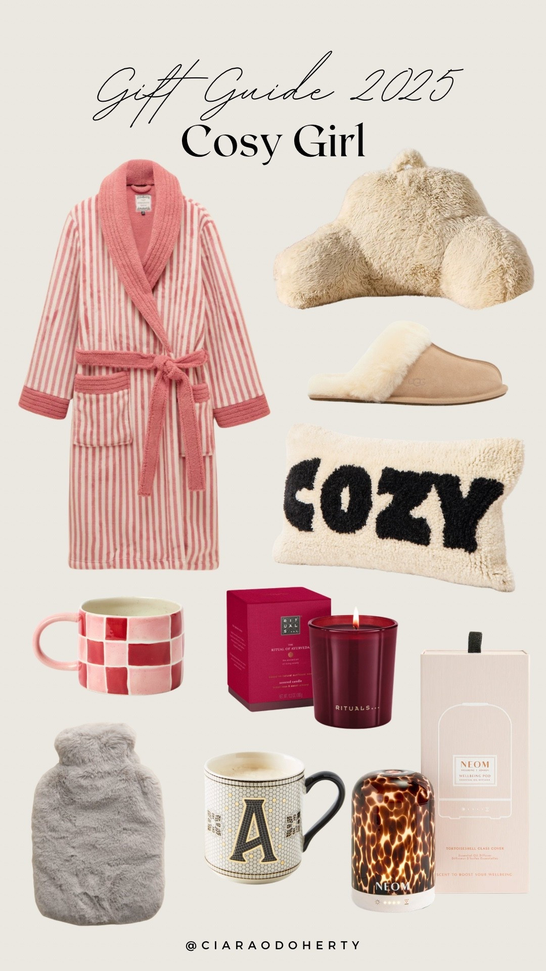 Gift guide 2025: The Cosy Girl
Neom diffuser, dressing gown, diptyque candle, ritual candle, mugs, Oliver bonas, anthropologie 

#LTKfestive #LTKeurope #LTKireland