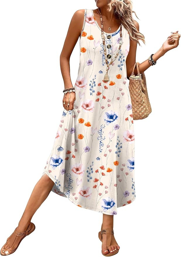 WIHOLL Summer Dresses for Women 2026 Button Front Sleeveless Casual Midi Dress Beach Vacation Sun... | Amazon (US)