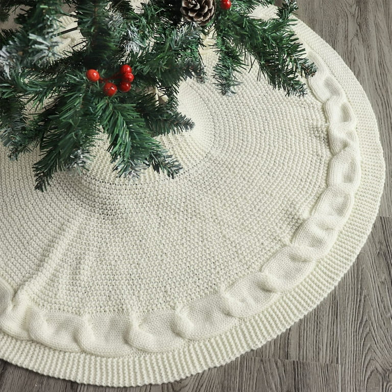 Rosnek Christmas Tree Skirt, 48 inches Luxury Cable Knit Knitted Thick Rustic Xmas Holiday Decora... | Walmart (US)