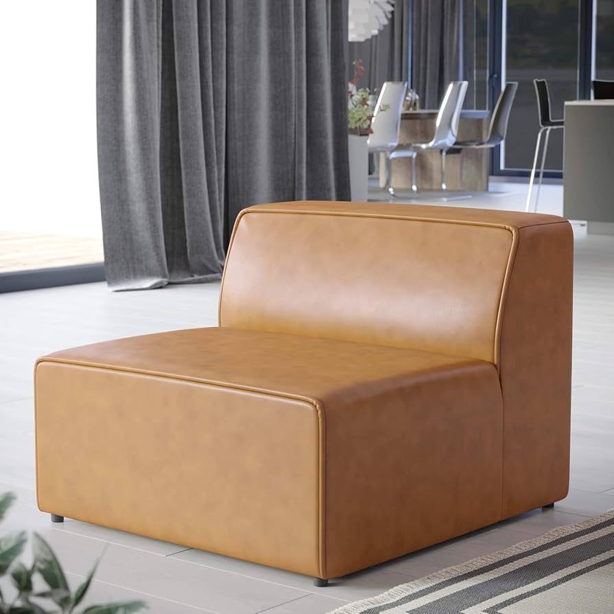 Modway Mingle Vegan Leather Sectional Sofa Armless Chair, Tan | Amazon (US)