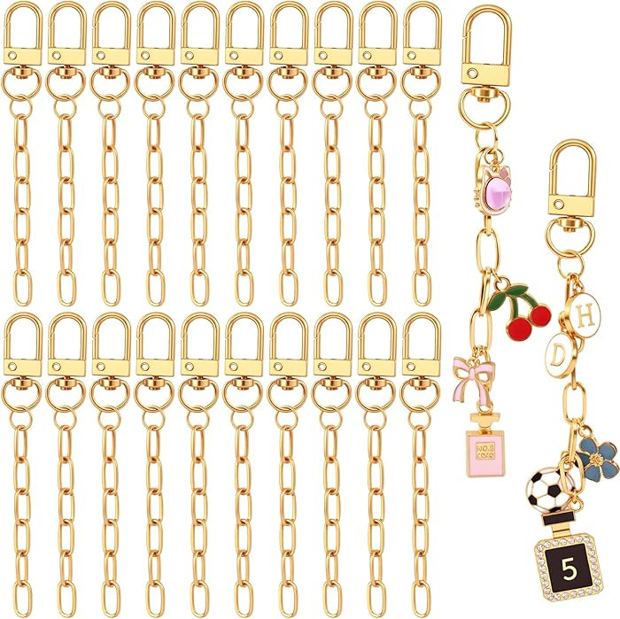 Hzopcw 20pcs Gold Keychain Making Kit, Key Ring Swivel Snap Hook Chains, Extender Keychain Bag Ch... | Amazon (US)