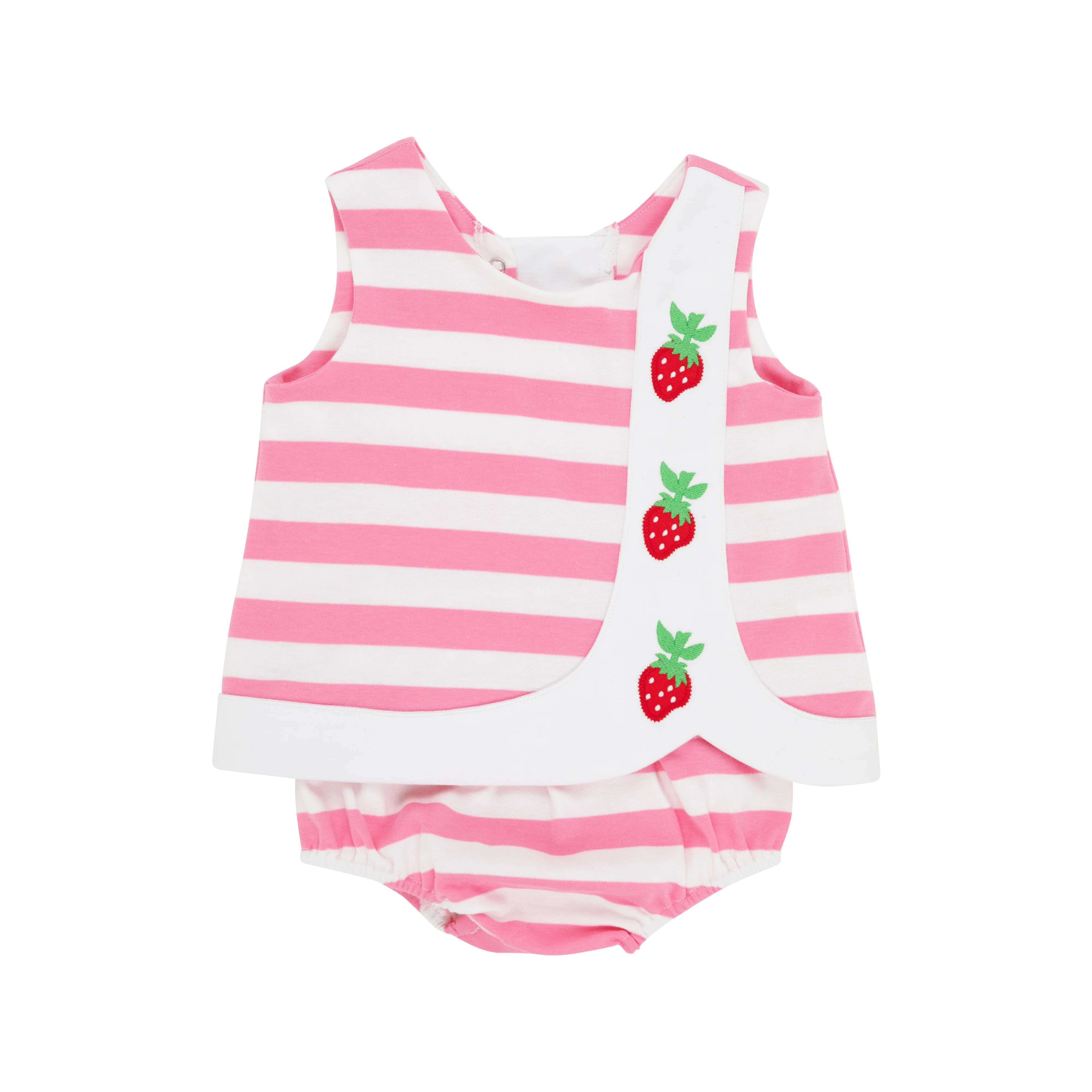 Tilly Tab Set (with bloomers) - Hamptons Hot Pink & Worth Avenue White Stripe with Strawberry App... | The Beaufort Bonnet Company