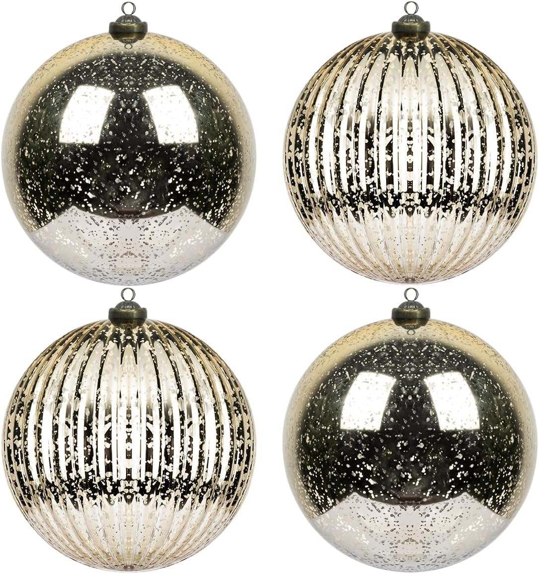 KI Store Christmas Ball Ornaments Champagne 6-Inch Set of 4 Extra Large Hanging Tree Ball Ornamen... | Amazon (US)
