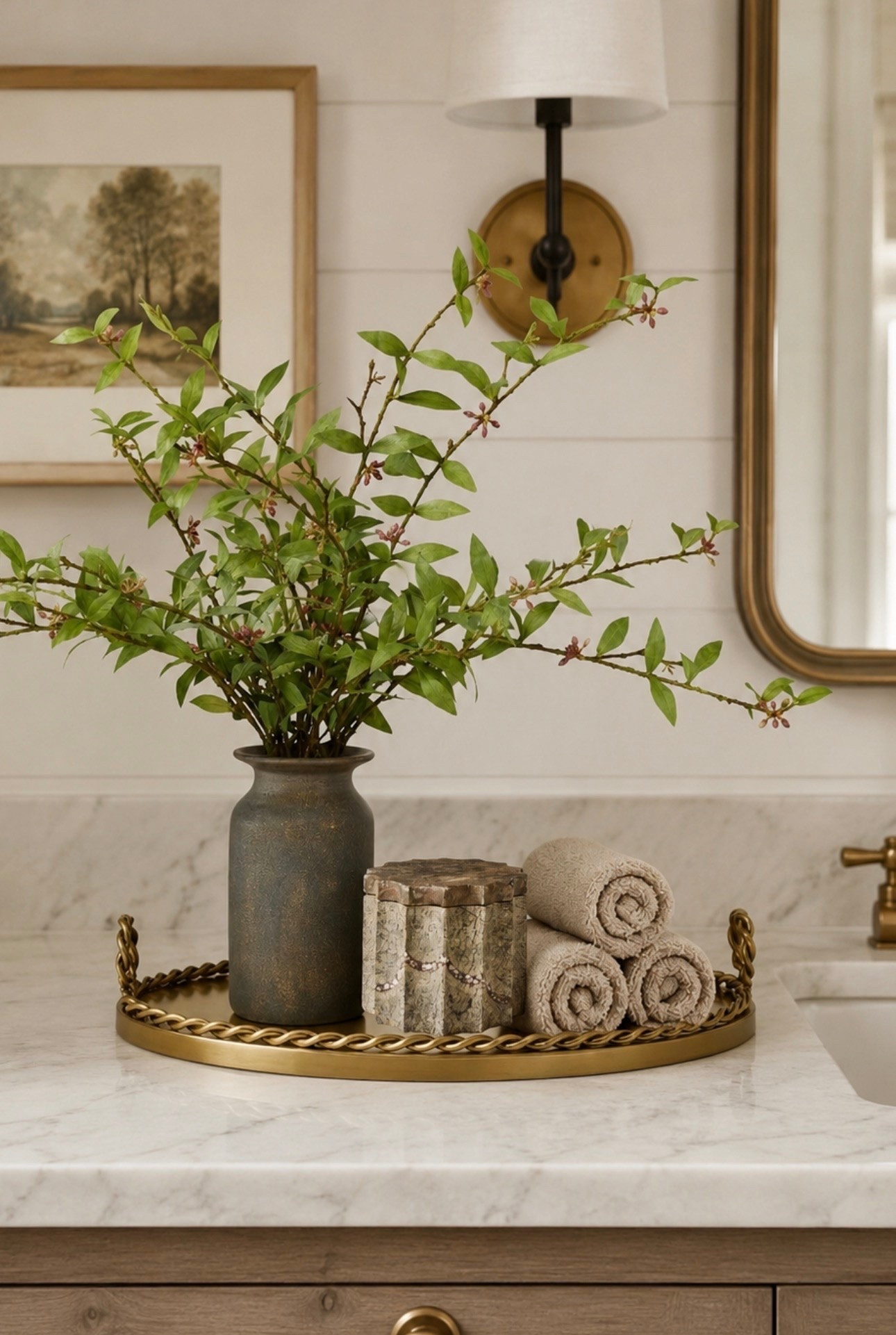 The easiest bathroom refresh? Add texture, greenery, and a beautiful vessel. Instant designer feel. ✨ 

Luxury is in the details. Rolled towels, natural textures, and a touch of greenery create a space that feels calm, collected, and inviting. 🤍

#BathroomStyling #StudioMcGeeInspired #McGeeAndCoStyle #NeutralHomeDecor #BathroomDecor #HomeStyling #OrganicModern #InteriorInspo #HomeDecorIdeas #StyledSpaces

#LTKSeasonal #LTKHome #LTKSaleAlert