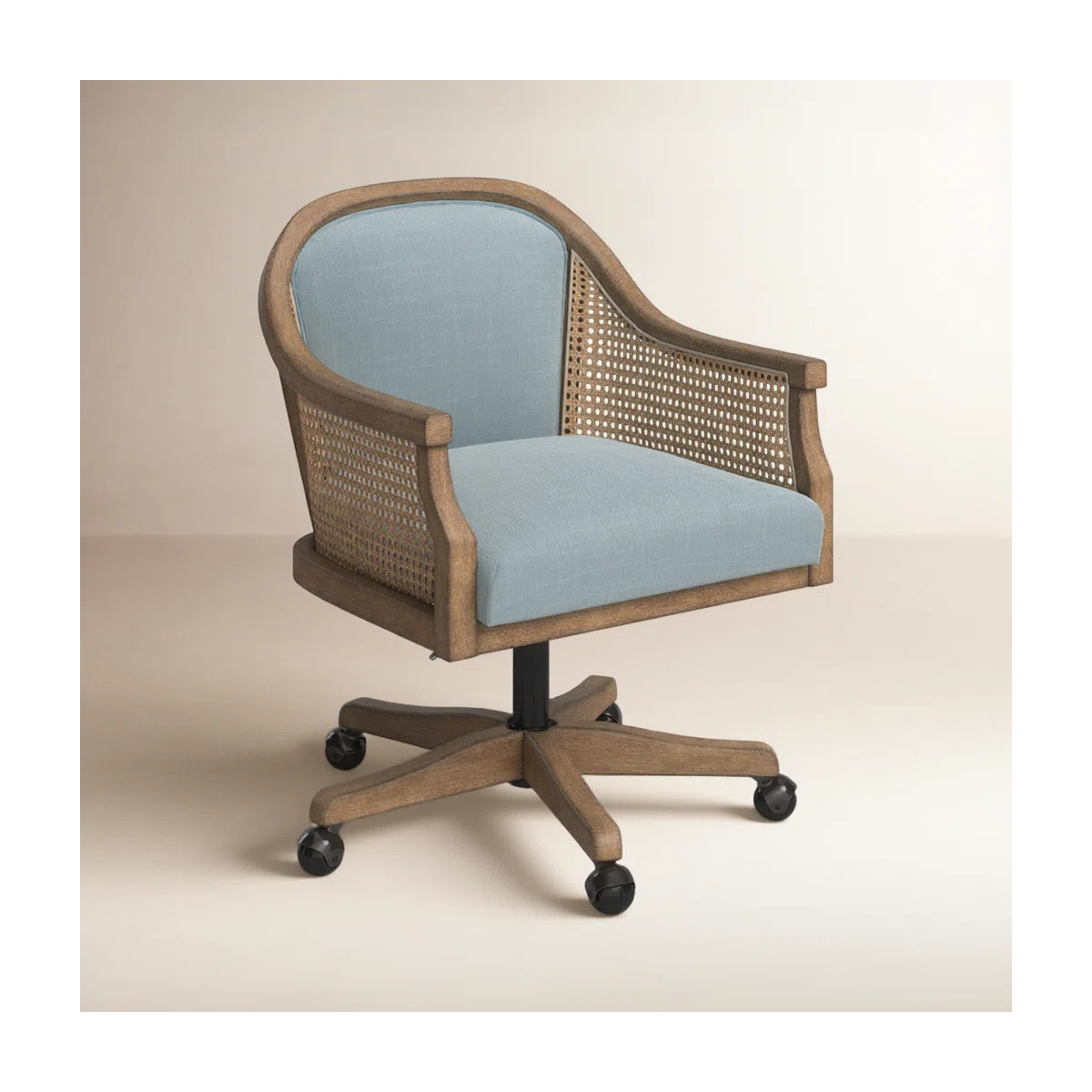 Ackeron Farmhouse 23.5"W Rattan Upholstered Office Task Chair with Solid Wood Arms and Base | Wayfair North America
