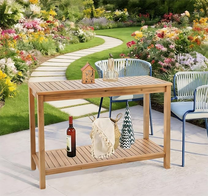 Patio Console Table 2 Shelf - 45'' Outdoor Rectangular Console Table Dining Table Long Bar Table ... | Amazon (US)