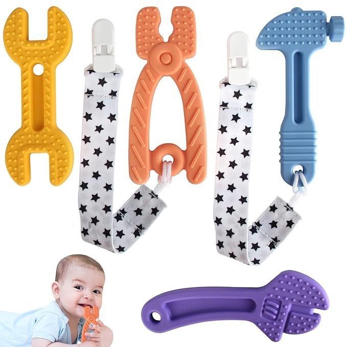 Fu Store 4 Pack Soft Silicone Teething Toys for Toddlers Infant Hammer Wrench Spanner Pliers Saw ... | Amazon (US)