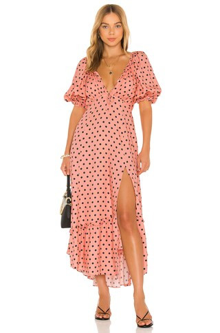 For Love & Lemons Keeley Midi Dress in Pink from Revolve.com | Revolve Clothing (Global)