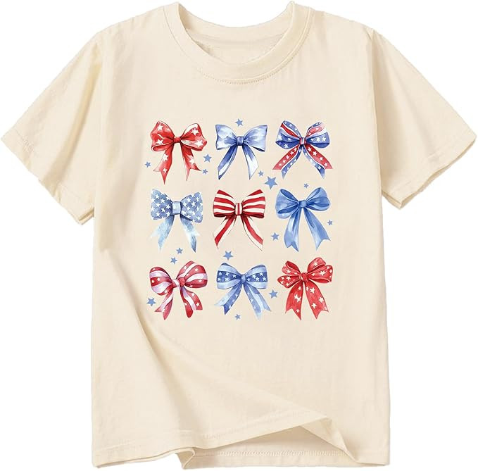 Toddler Girl American Flag Shirt 4th of July Tshirt Cotton Short Sleeve Tees 2-12 Years | Amazon (US)