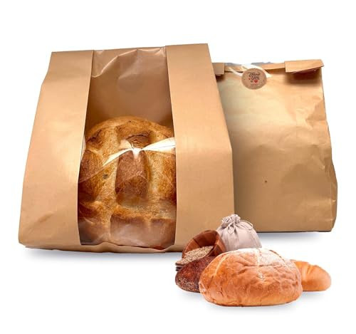 50pcs, Paper Bread Bags with window, Large bakery bread bags for homemade baked goods, Sourdough, Snacks, Packing Storage, Gifting Bag, Bonus Sticker Seal, Kraft Paper, 13.6 x 8.25 x 3.75 inches | Amazon (US)