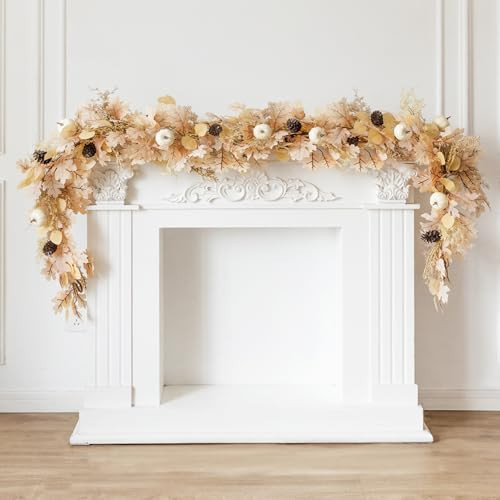 MISSPIN 6FT Boho Fall Garland, Fall Decor Autumn Maples Leaf Garland for Autumn Decor Hanging Vine for Halloween Thanksgiving Home Wedding Fireplace Party Christmas(Beige) | Amazon (US)