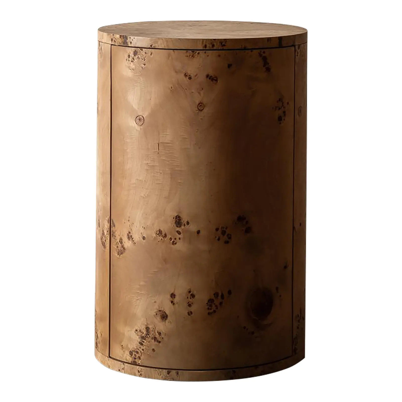 Vernier Burl Round Side Table, Right | Chairish