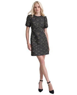 DKNY Women's Puffed-Sleeve Brocade-Texture Mini Dress - Macy's | Macy's