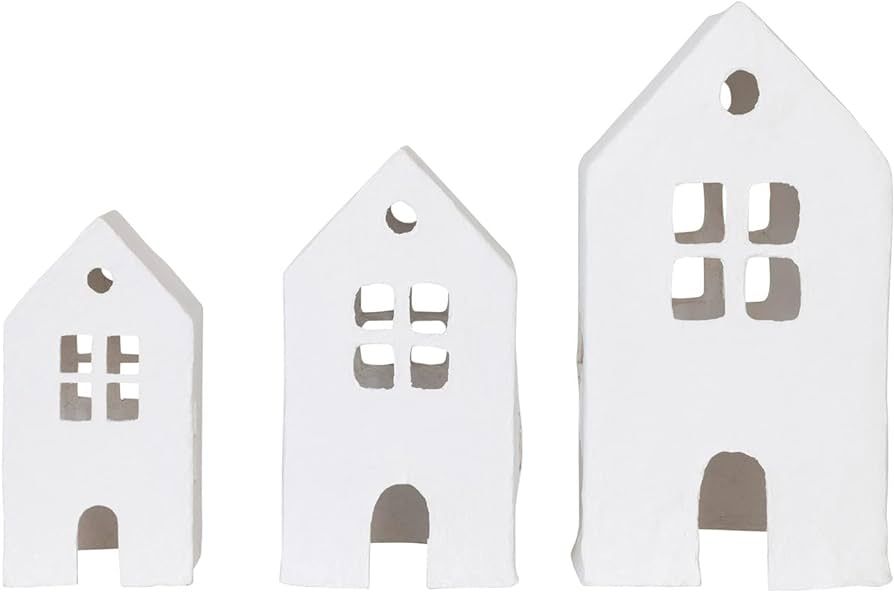 Creative Co-Op Recycled Handmade Paper Mache Houses, White | Amazon (US)