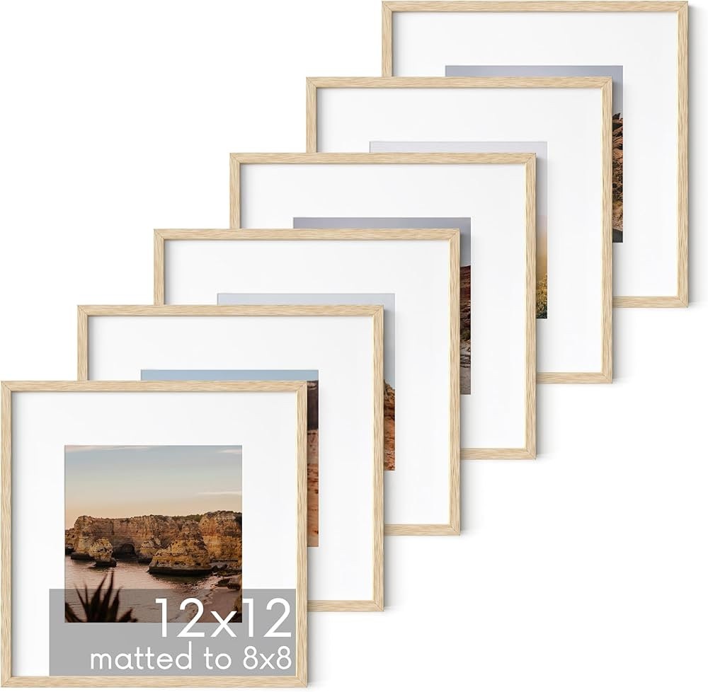HAUS AND HUES Solid Oak Wood 12”x12” Picture Frames Matted to 8”x8” Set of 6 - Photo Gall... | Amazon (US)