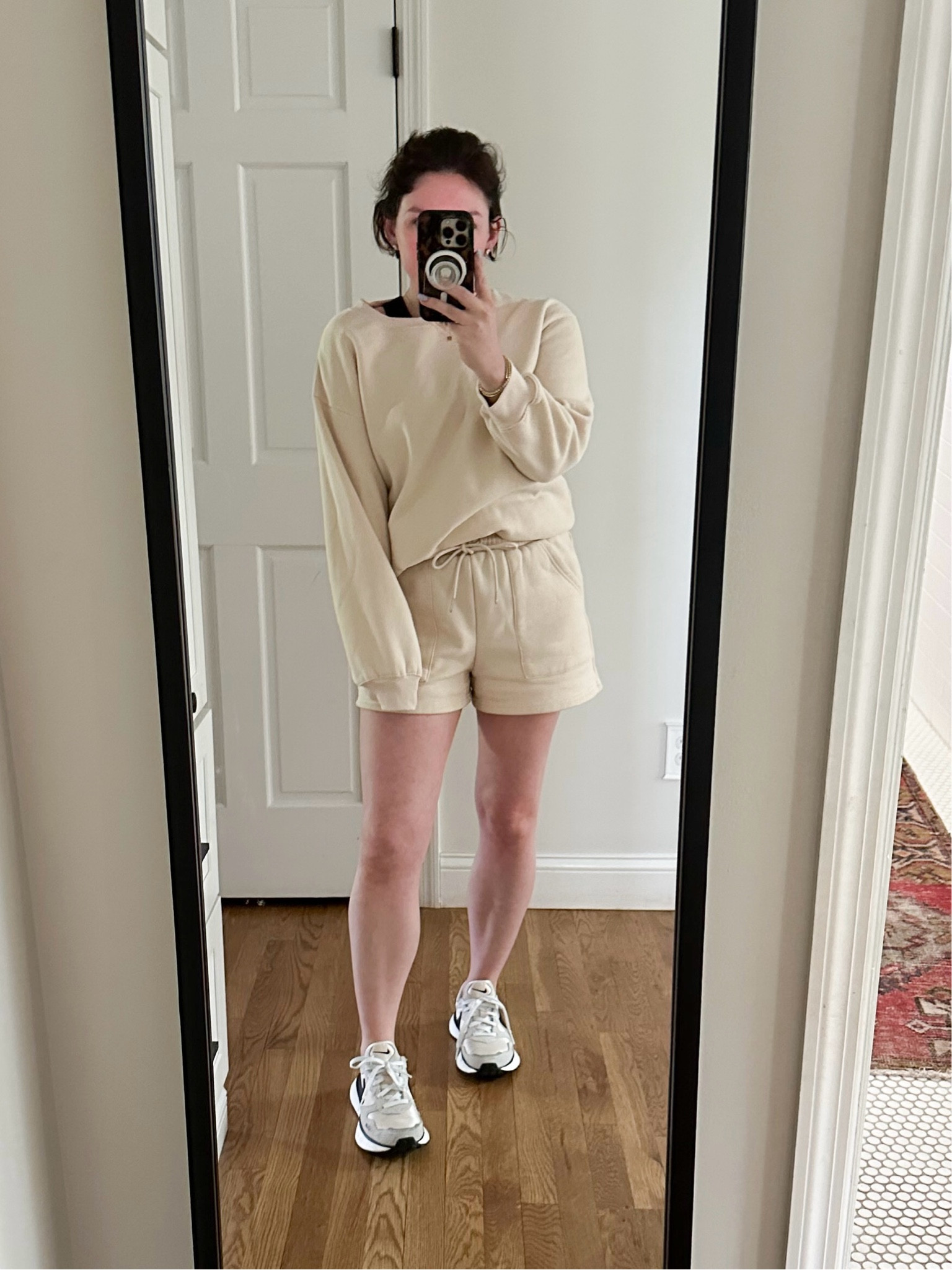 Neutral Casual Comfy Sweat Set - wearing a small in the sweats set in color Apricot & my Nike sneakers are on sale 20% off in the cart

#LTKSeasonal #LTKFindsUnder50 #LTKStyleTip