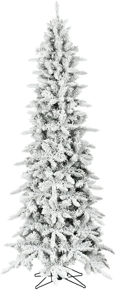 Fraser Hill Farm 7.5-Ft. Slim Mountain Pine Snow Flocked Artificial Christmas Tree with Stand and... | Amazon (US)