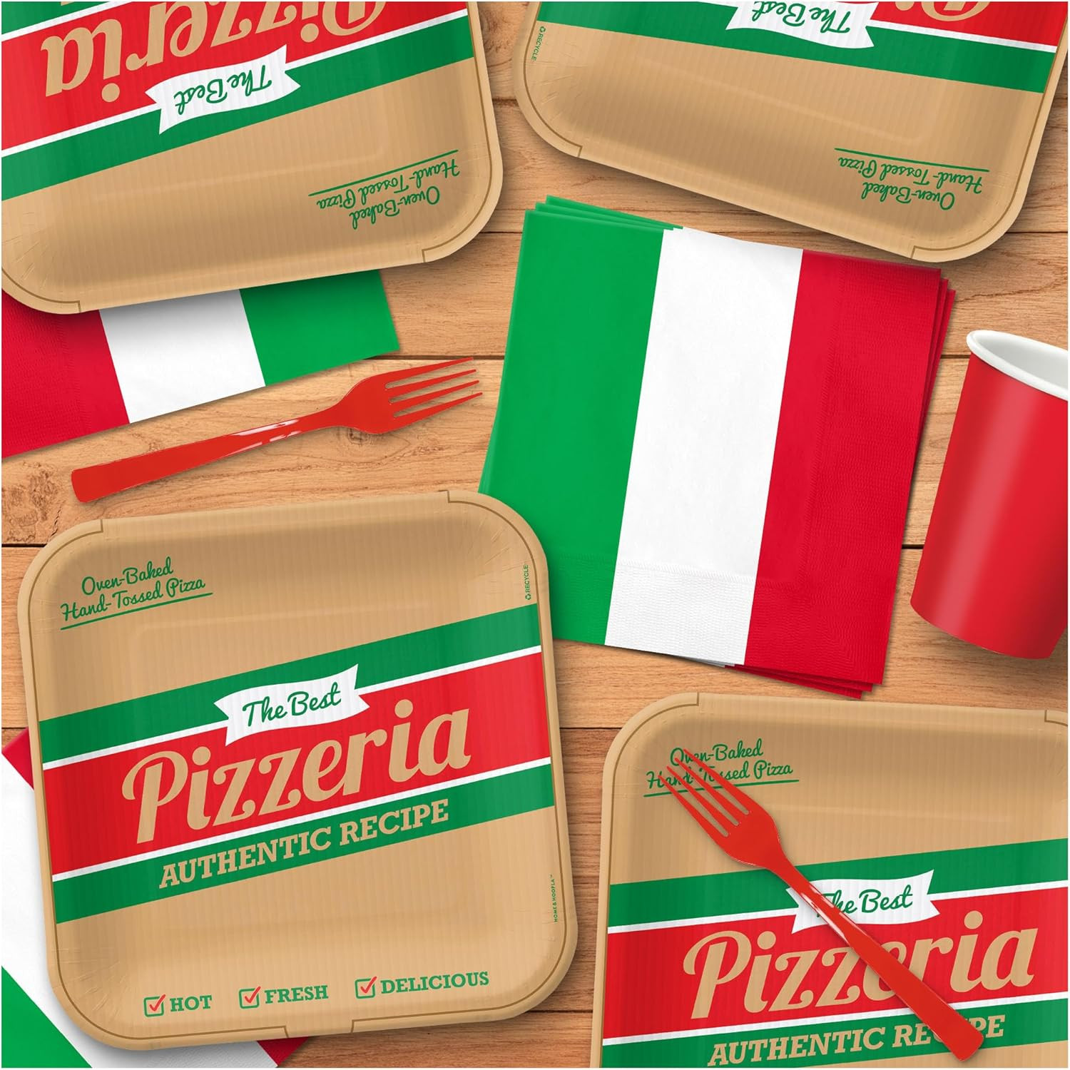 Pizza Party Supplies - Takeout Box Square Paper Dinner Plates and Italian Flag Red, White, & Gree... | Amazon (US)
