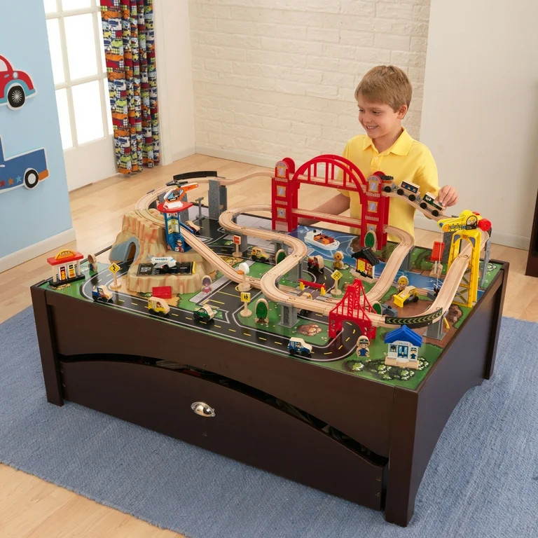 KidKraft Metropolis Wooden Train Set & Table with 100 Pieces and Storage Drawer, Espresso - Walma... | Walmart (US)