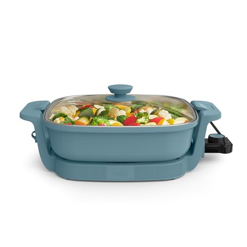 bella Make & Take Electric Skillet, Fits-anywhere™ kitchenware, EverGood™ Ceramic Coating, Adjustable Temperature & Dishwasher-Safe Tempered Glass Lid, Cast Aluminum Base, 1200 Watt, Surf | Amazon (US)