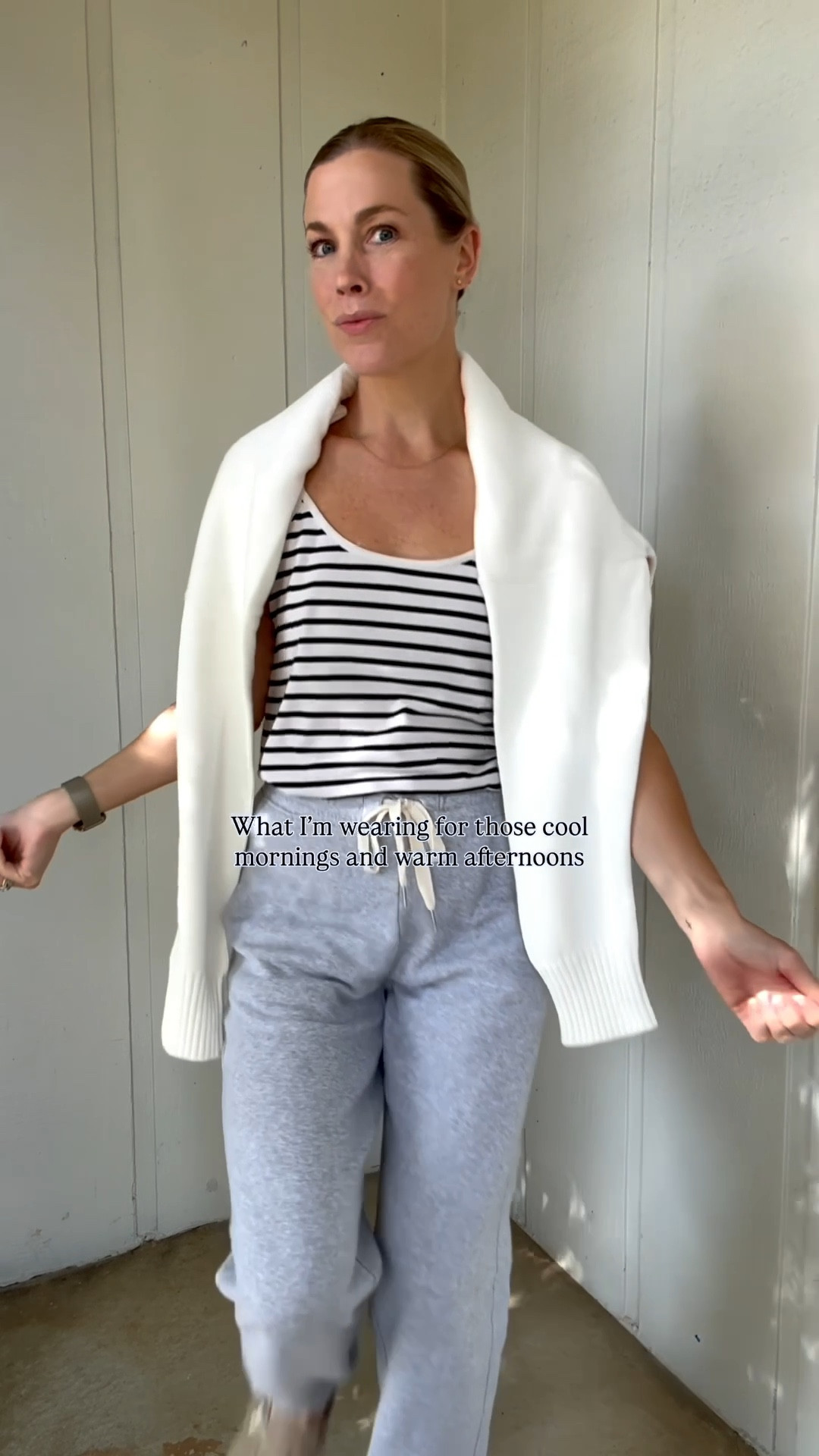 Favorite $50 cotton sweater from Quince. I sized up to a medium for an oversized fit. Quince clogs. Size down if between sizes. Old KULE tank. Aerie joggers size small. 

#layers #fall #dupe #lookforless #sweater #sweatpants #transitionalpieces 

#LTKStyleTip #LTKShoeCrush #LTKFindsUnder50