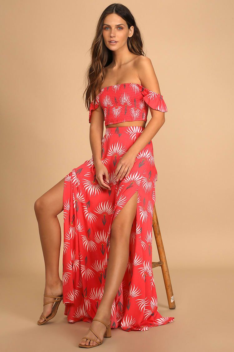 Trancoso Coral Floral Print Two-Piece Maxi Dress | Lulus