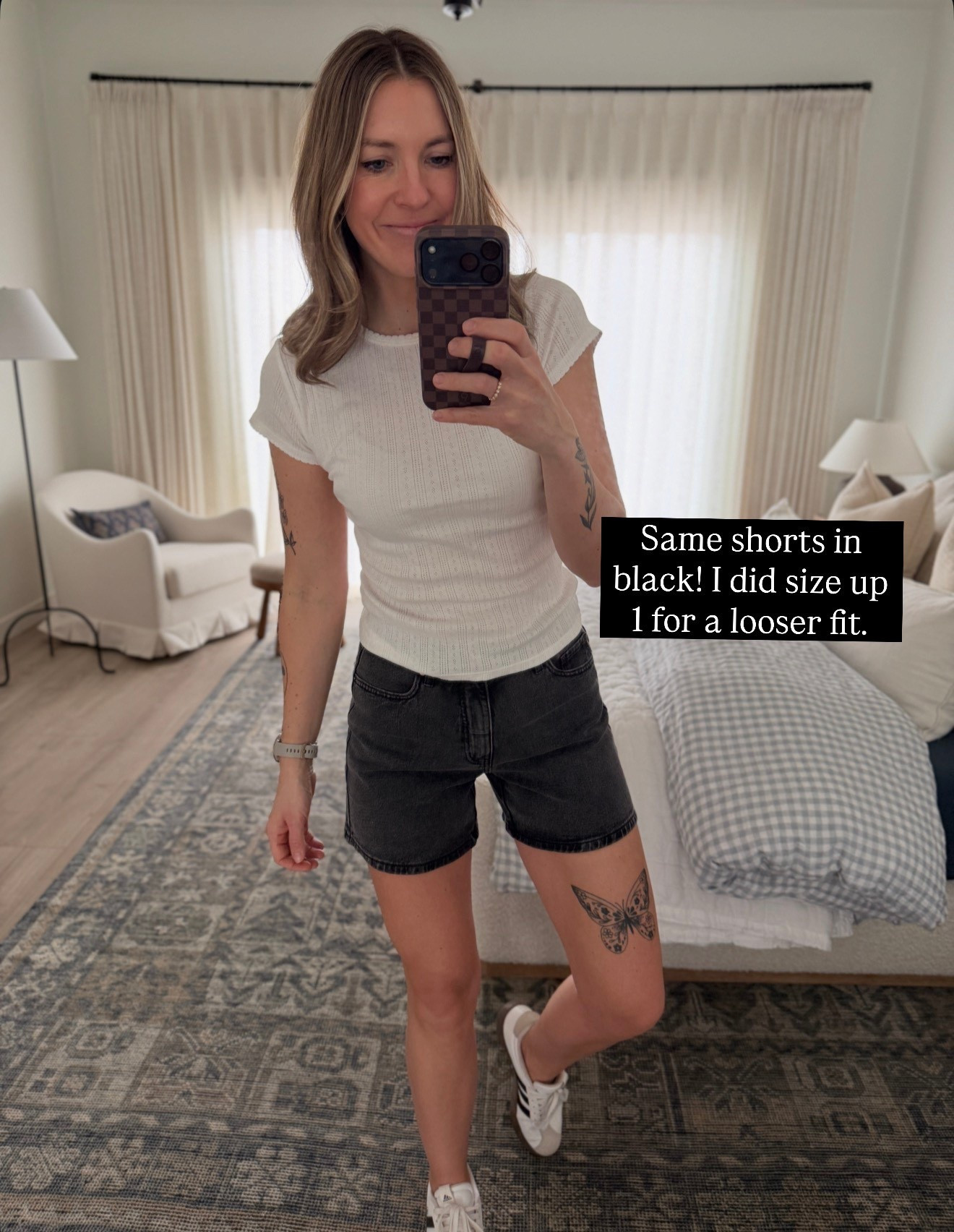 Same shorts in black! The comfiest jean shorts. I sized up one size to a 6 for a looser fit  

#LTKTall #LTKootd #LTKmomlife