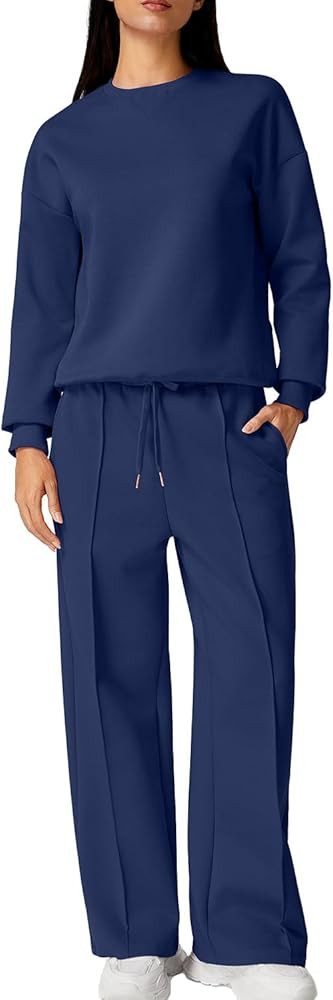 QINSEN 2 Piece AirCotton Outfits Sweatsuits Long Sleeve Pullover Sweatshirt Wide Leg Sweatpant wi... | Amazon (US)