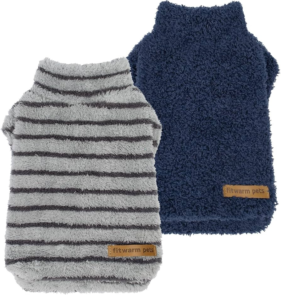Fitwarm 2 Pack Striped Fleece Dog Sweater, Warm Winter Dog Clothes for Small Dogs Boy Girl, Fuzzy... | Amazon (US)