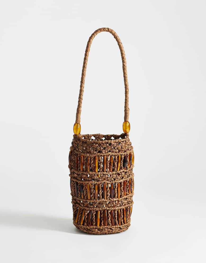 Topshop Harley raffia grab bag with beads in brown & tort | ASOS (Global)